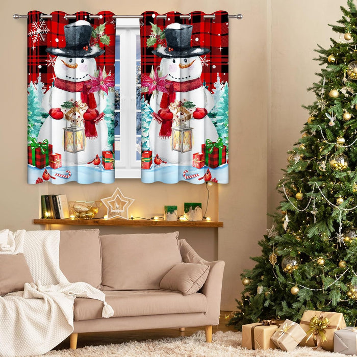 Christmas Curtains for Living Room 84 Inch Length 2 Panel Set, Snowman Xmas Tree Decoration Curtains, Winter Christmas Snowman Curtain for Living Room Bedroom
