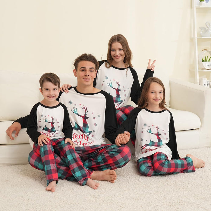 Family Matching Christmas Pajamas Set, Cute Elk Sleepwear for Boys Girls Dad Mum