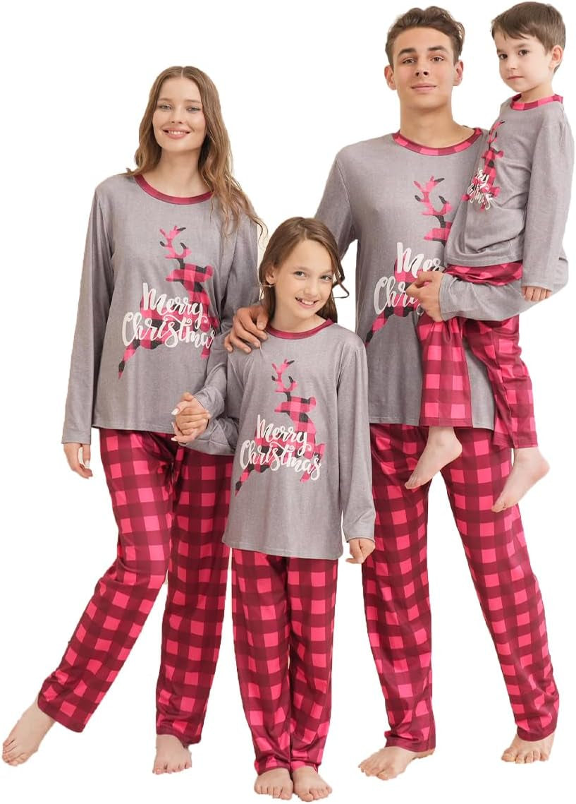 Family Matching Christmas Pajamas Set, Cute Elk Sleepwear for Boys Girls Dad Mum