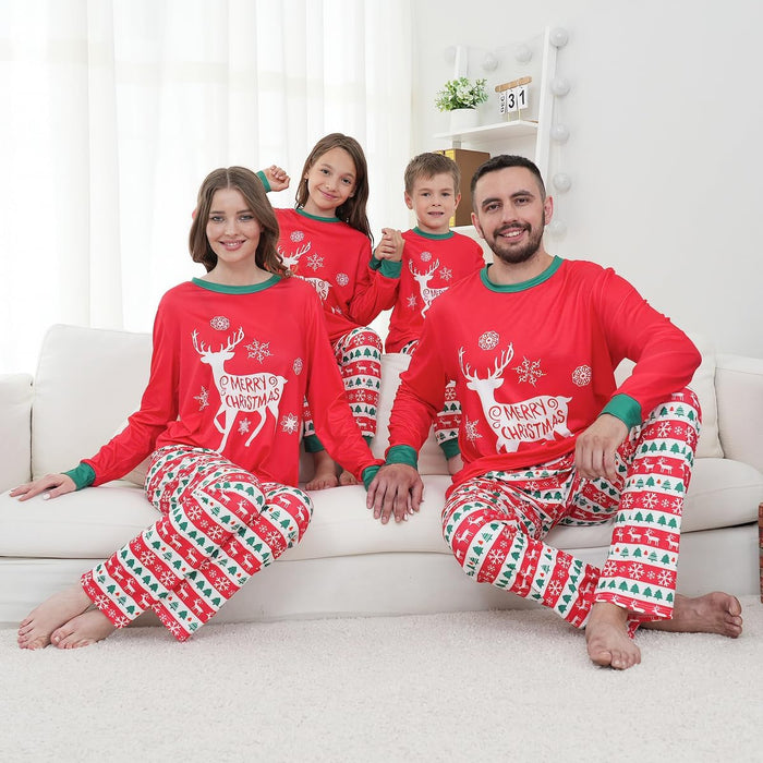 Family Matching Christmas Pajamas Set, Cute Elk Sleepwear for Boys Girls Dad Mum