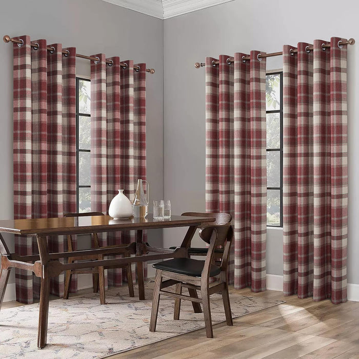 Classic Red Plaid Curtains Highland Woolen Look Tartan Farmhouse Window Treatment Grommet Checked Curtains for Living Room Bedroom 2 Panels 45 * 84 Inches