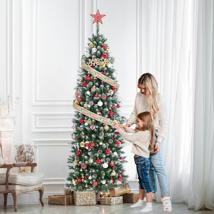 Pencil Christmas Tree,6Ft Artificial Pre-Lit Christmas Tree, Xmas Tree with Metal Stand, Artificial Tree for Home Party Office Holiday Decoration