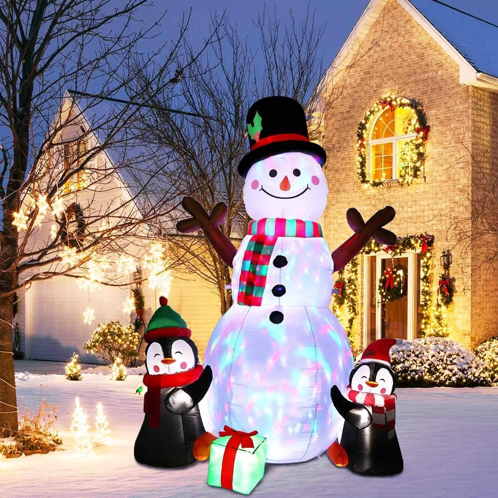 6Ft Christmas Inflatables Outdoor Decorations, Blow up Snowman Penguins Inflatable with Rotating LED Lights for Christmas Indoor Outdoor Yard Garden Decorations
