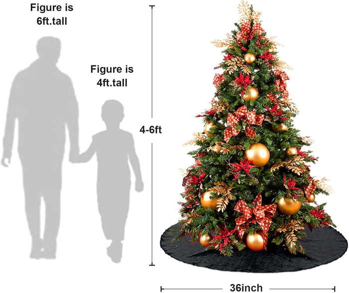 Black Christmas Tree Skirt, 36 Inch Sparkle Sequin Mat for 6Ft Tree Halloween Xmas Party Decor