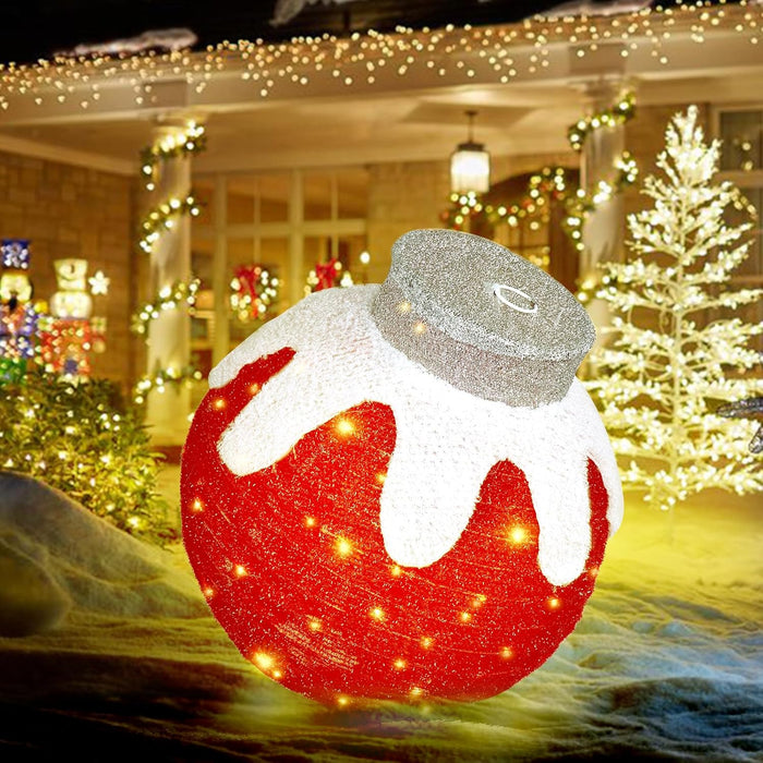 Outdoor Christmas Ornaments, Lighted Pop-Up Outdoor Holiday Ball Decoration with 80 LED Lights, 8 Light Modes, Lighted Collapsible Holiday Decorations for Yard, Home (Red)
