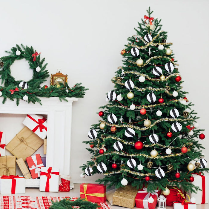 12 Pieces 3.15 Inches Christmas Balls Ornaments Glitter Christmas Tree Decorations Plastic Painted Xmas Baubles Decorations for Xmas Swirl Hanging Ornaments Decor(White and Black)