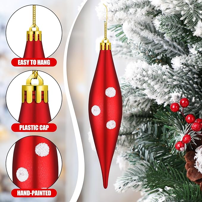 12 Pcs Black and White Christmas Ornaments 6.3 Inch Droplet Stripe Dot Hanging Christmas Ornaments for Xmas Tree Decor for Home and Holiday Party Xmas Trees Accessories