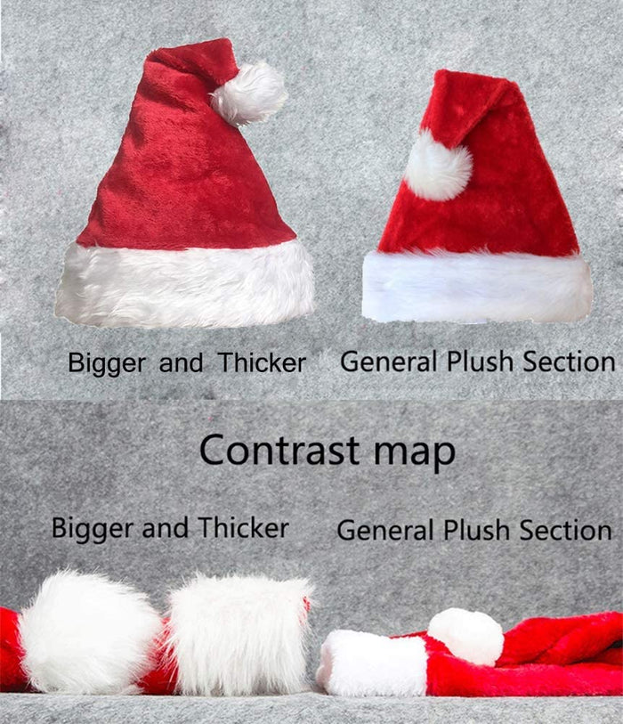 4 Pack Plush Santa Hats, Christmas Santa Hats for Christmas Party, Adult Size Xmas Holiday Hat for Unisex Kids Party Supplies