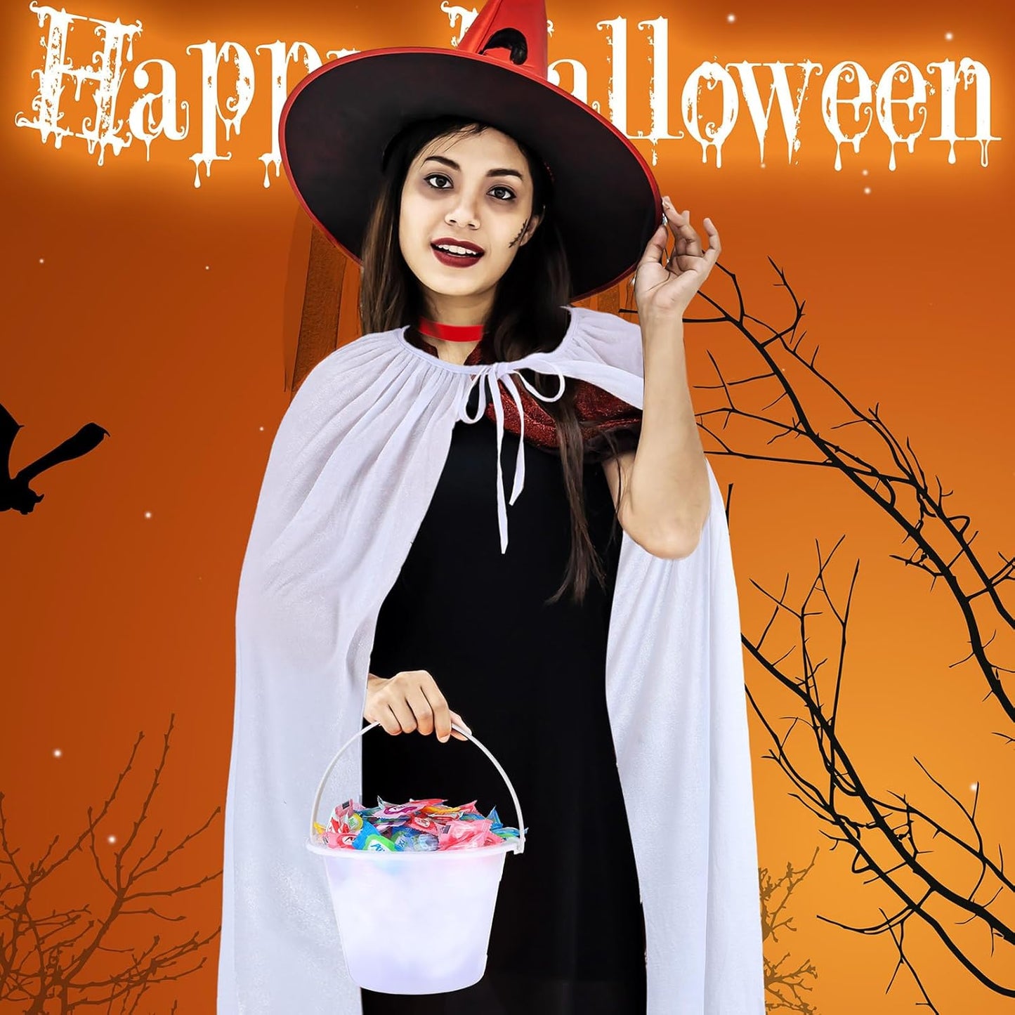 Halloween Adult Costume for Women 2024 with Headband Collar White Cloak and Bucket Halloween Cosplay Costumes Suit for Women Men Teenager Cosplay Party