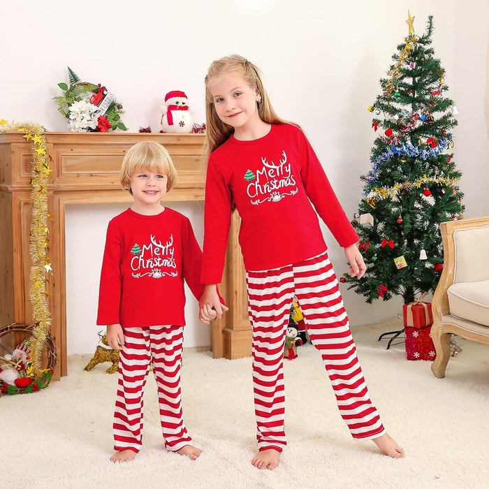 Family Christmas Pjs Matching Sets Letter Top Plaid Pants Loungewear Xmas Jammies Family Holiday Pajamas Outfit