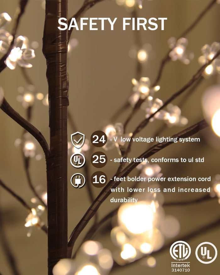 Lighted Cherry Blossom Tree Set 4Ft, 5Ft and 6Ft with 144/184/240 Warm White LED Lights for Holiday Decor - Dimmable, UL Certified, Waterproof - Ideal for Indoor and Outdoor Decoration