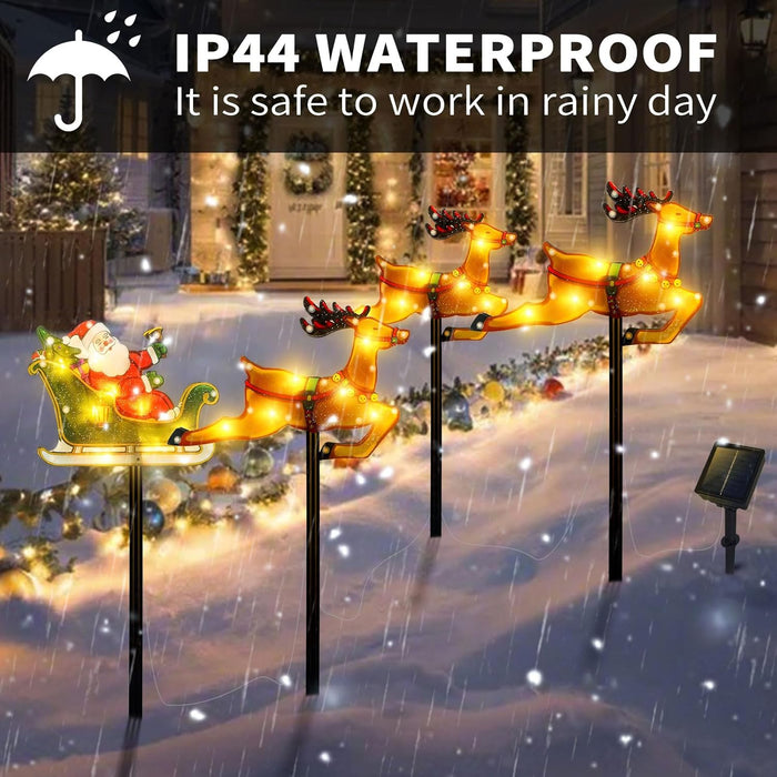 Solar Christmas Decorations with Led Lights, Solar Landscape Pathway Stakes Lights, Outdoor Christmas Decor for Garden, Yard, Porch (Reindeer & Santa)