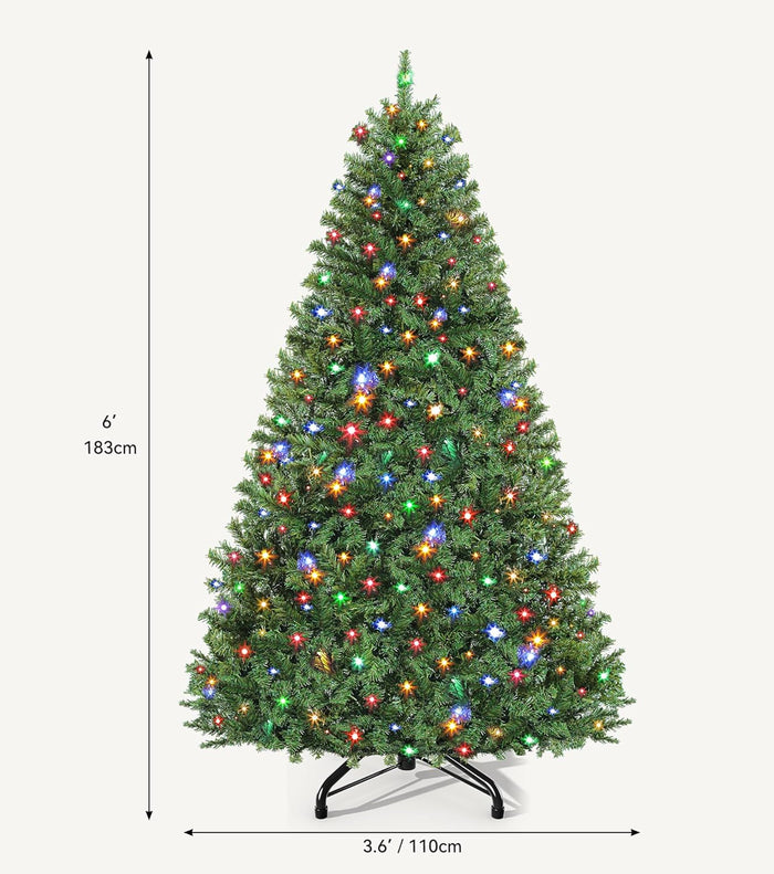 6Ft Pre-Lit Artificial Christmas Tree, Spruce Prelit Christmas Trees for Home, Office, Party with 1000 Thickened Branch Tips & 250 UL Listed Lights Green, Automatic Branches with Remote Control