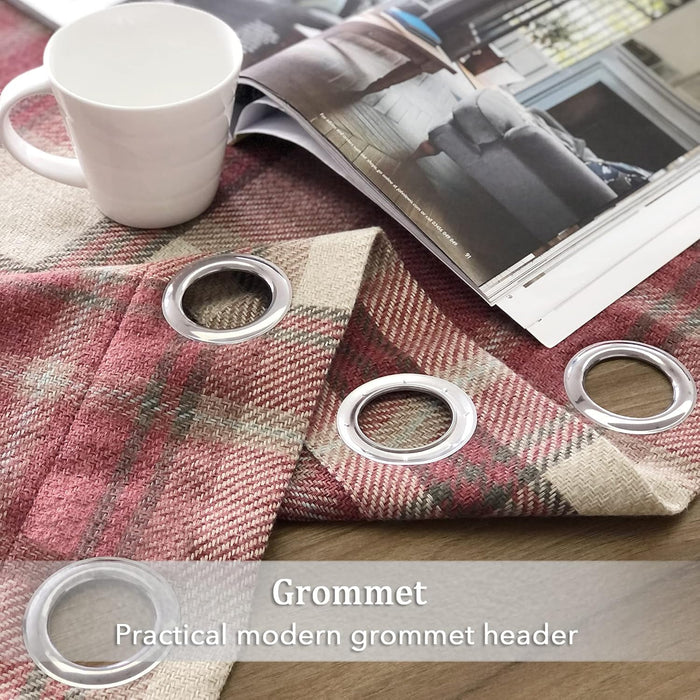 Classic Red Plaid Curtains Highland Woolen Look Tartan Farmhouse Window Treatment Grommet Checked Curtains for Living Room Bedroom 2 Panels 45 * 84 Inches