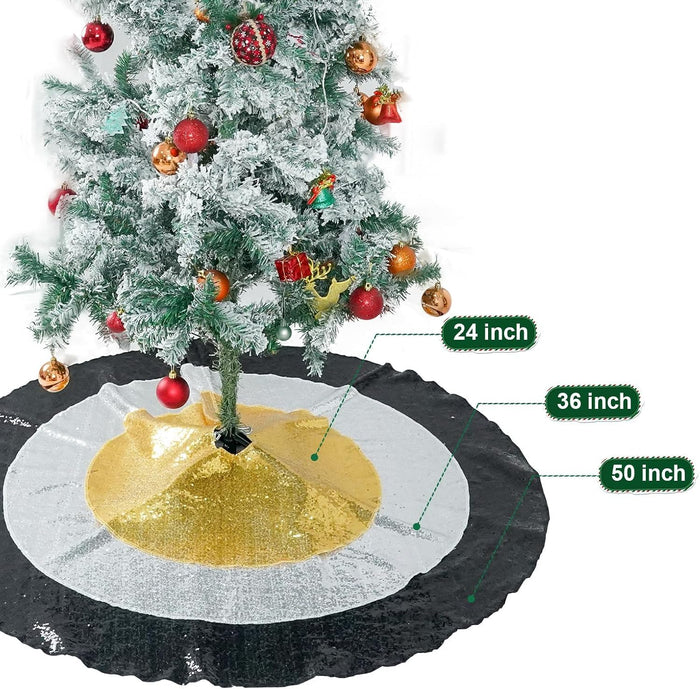 Black Christmas Tree Skirt, 36 Inch Sparkle Sequin Mat for 6Ft Tree Halloween Xmas Party Decor