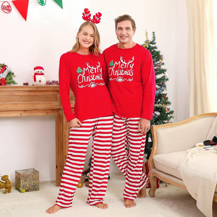 Family Christmas Pjs Matching Sets Letter Top Plaid Pants Loungewear Xmas Jammies Family Holiday Pajamas Outfit