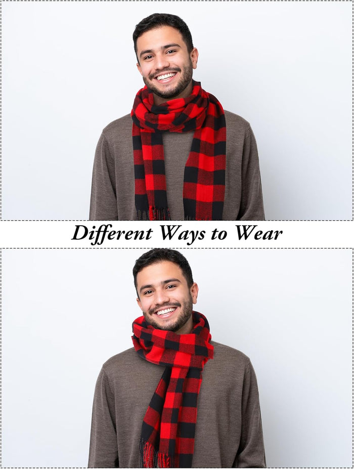 Winter Warm Sets Buffalo Plaid Scarf Knitted Beanie Hat Gloves Earloop Warm Cover for Men and Women