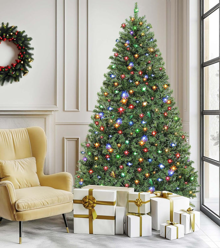 6Ft Pre-Lit Artificial Christmas Tree, Spruce Prelit Christmas Trees for Home, Office, Party with 1000 Thickened Branch Tips & 250 UL Listed Lights Green, Automatic Branches with Remote Control
