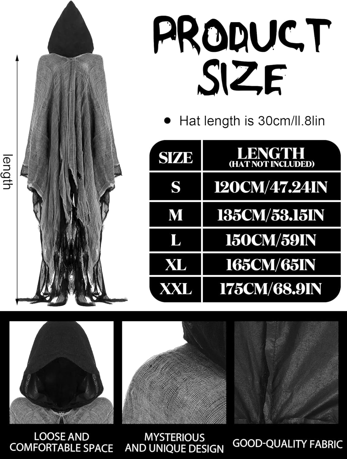 Halloween Hooded Cloak Medieval Renaissance Wizard Cloak Reaper Cosplay Cape Costume for Adult