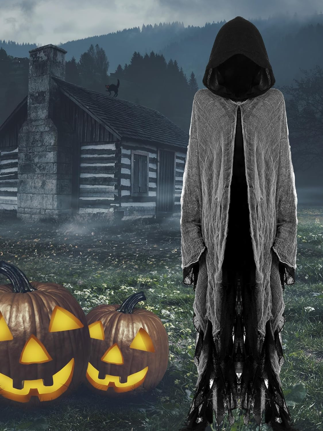 Halloween Hooded Cloak Medieval Renaissance Wizard Cloak Reaper Cosplay Cape Costume for Adult