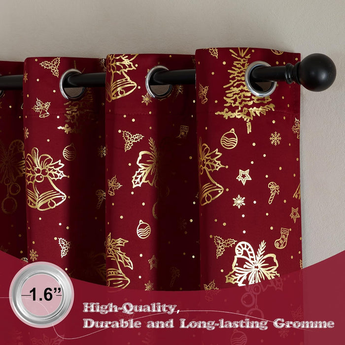 Blackout Curtains 84 Inch Length 2 Panels Set, Noise Reducing Thermal Insulated Christmas Decor Foil Print Design Blackout Curtains for Patio Sliding Glass Door (Christmas Red, 52-Inch Width)