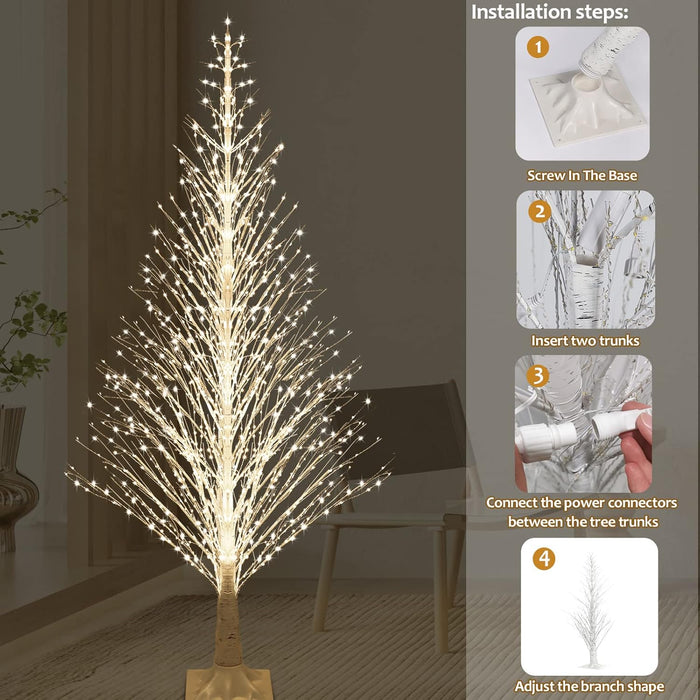 7FT Lighted Birch Tree 1000 LED Warm White Lights with Twinkle Lights，Twinkling or Steady Function for Selected, LED Artificial Tree Light for Indoor Outdoor Christmas Decorations