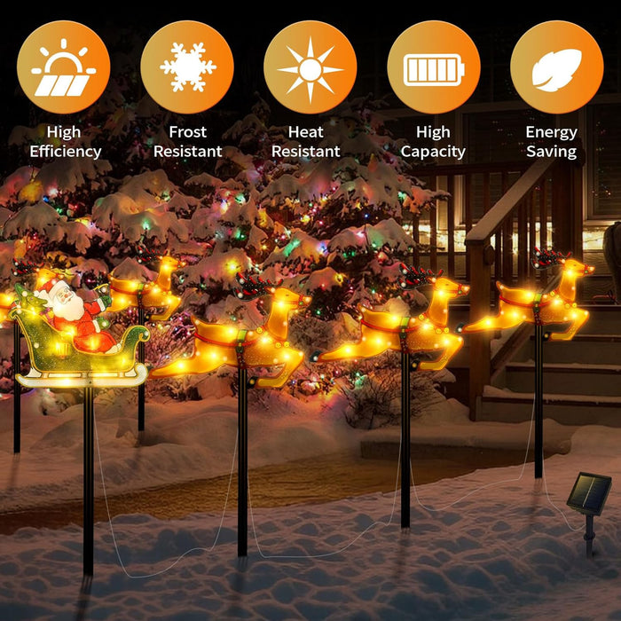 Solar Christmas Decorations with Led Lights, Solar Landscape Pathway Stakes Lights, Outdoor Christmas Decor for Garden, Yard, Porch (Reindeer & Santa)