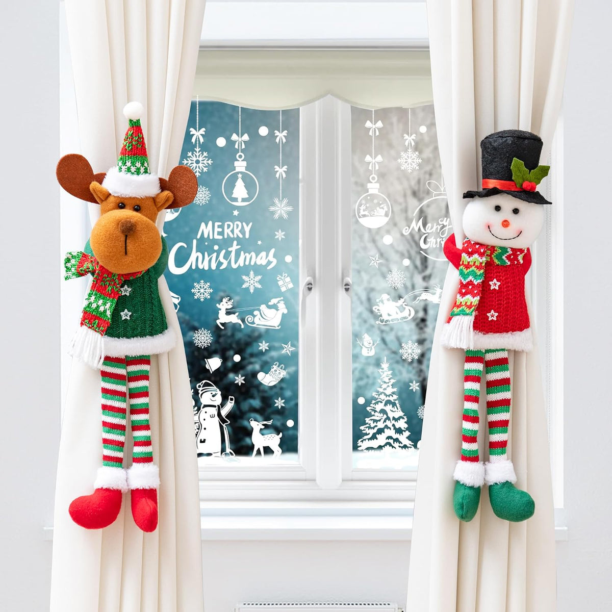 2 Pack Christmas Curtain Tieback Buckle Elk & Snowman Design Curtain Holdback Christmas Curtain Ties for Drapes Curtain Ties Backs Modern Style Curtain Holdback Decor