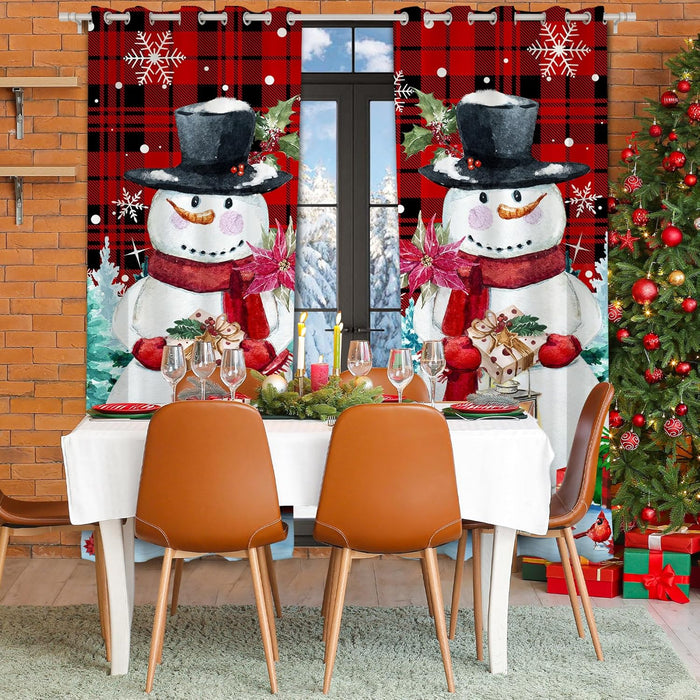Christmas Curtains for Living Room 84 Inch Length 2 Panel Set, Snowman Xmas Tree Decoration Curtains, Winter Christmas Snowman Curtain for Living Room Bedroom