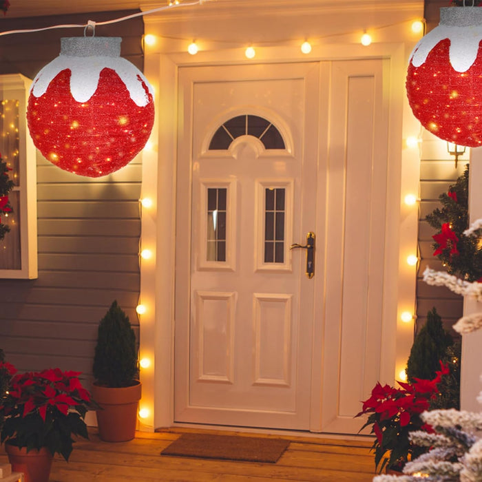 Outdoor Christmas Ornaments, Lighted Pop-Up Outdoor Holiday Ball Decoration with 80 LED Lights, 8 Light Modes, Lighted Collapsible Holiday Decorations for Yard, Home (Red)