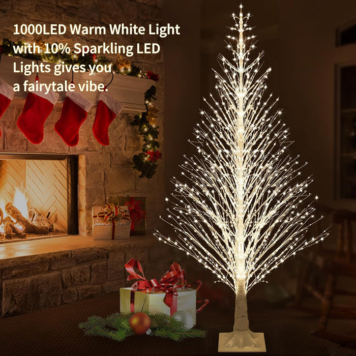 7FT Lighted Birch Tree 1000 LED Warm White Lights with Twinkle Lights，Twinkling or Steady Function for Selected, LED Artificial Tree Light for Indoor Outdoor Christmas Decorations