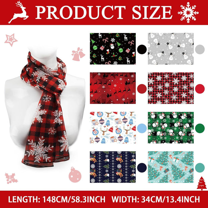 8 Pcs Christmas Scarf for Women Soft Lightweight Scarf Winter Holiday Scarves for Xmas Decoration Present