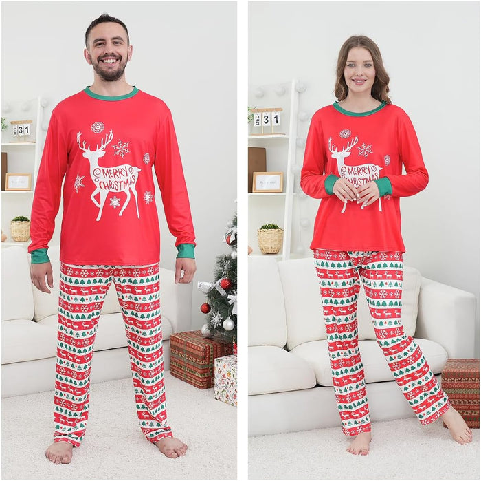 Family Matching Christmas Pajamas Set, Cute Elk Sleepwear for Boys Girls Dad Mum