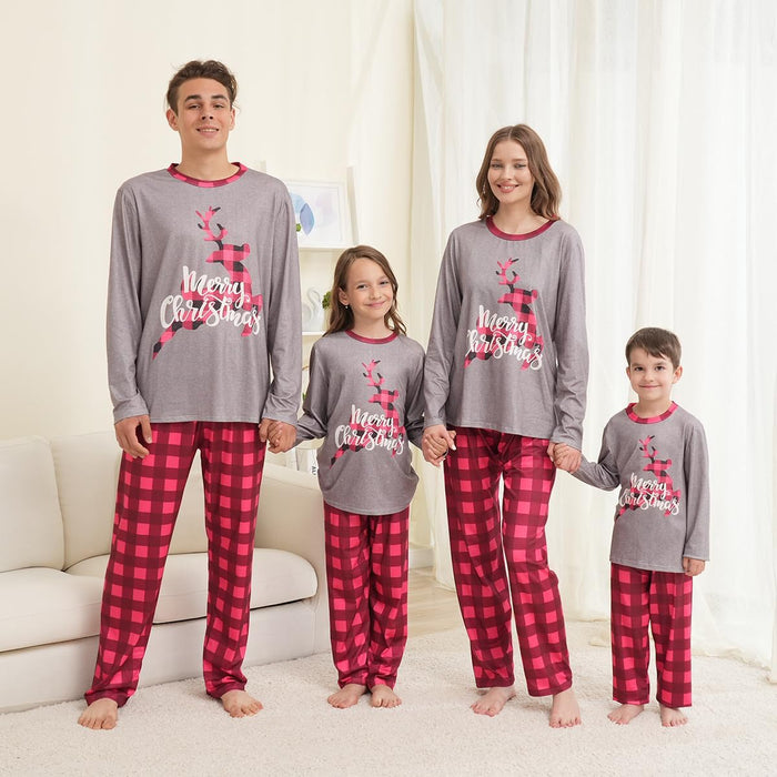 Family Matching Christmas Pajamas Set, Cute Elk Sleepwear for Boys Girls Dad Mum