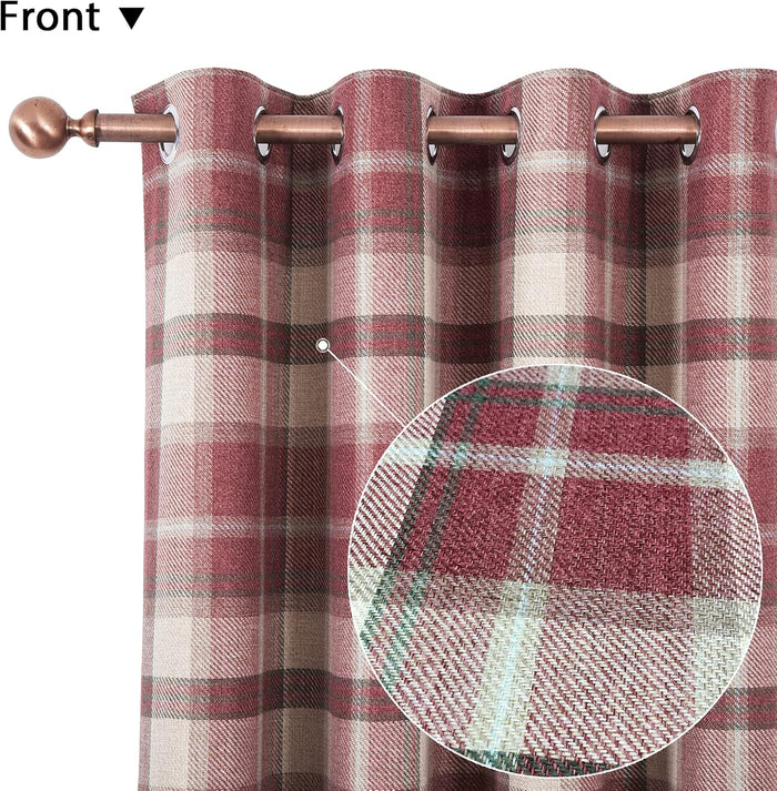 Classic Red Plaid Curtains Highland Woolen Look Tartan Farmhouse Window Treatment Grommet Checked Curtains for Living Room Bedroom 2 Panels 45 * 84 Inches