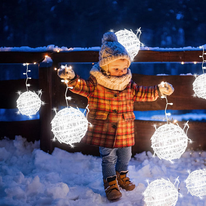 Outdoor Christmas Balls Lights 4 Pack 7.87" Hanging Tree Garden Sphere Lights Waterproof Glow Globe Lights with Memory Function Plug for Party Wedding Yard Garden Porch Patio Decoration-Cool White