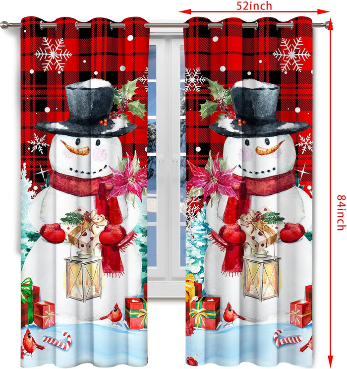 Christmas Curtains for Living Room 84 Inch Length 2 Panel Set, Snowman Xmas Tree Decoration Curtains, Winter Christmas Snowman Curtain for Living Room Bedroom
