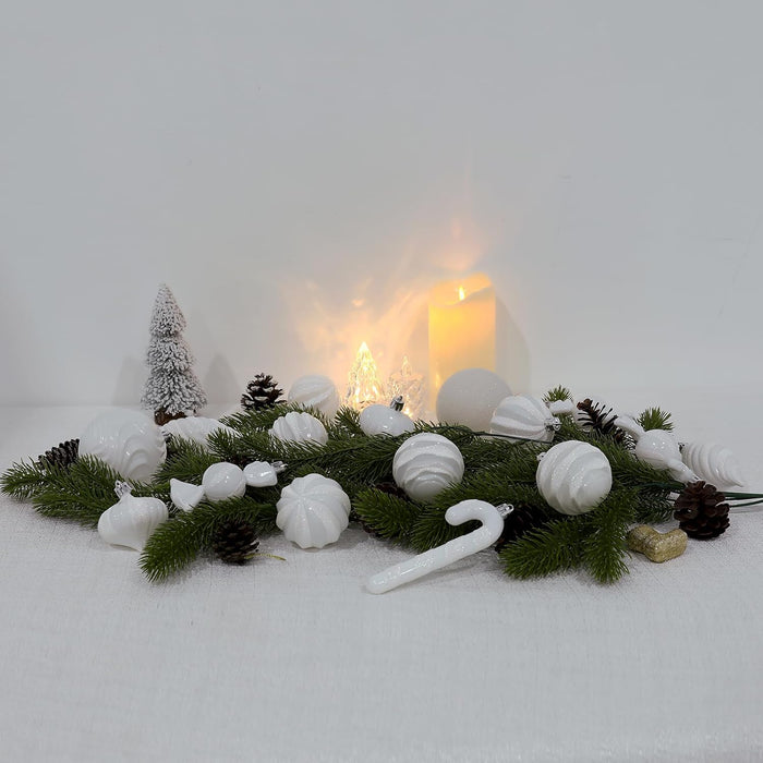 Christmas Ball Ornaments Set Shatterproof Christmas Tree Ornaments 24 PCS Painted Shaped Styles Xmas Tree for Holiday Decor,White