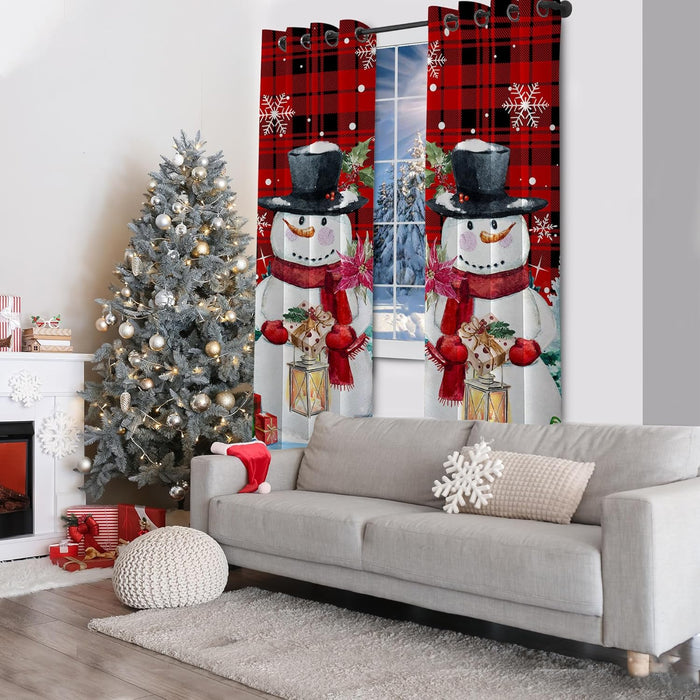 Christmas Curtains for Living Room 84 Inch Length 2 Panel Set, Snowman Xmas Tree Decoration Curtains, Winter Christmas Snowman Curtain for Living Room Bedroom