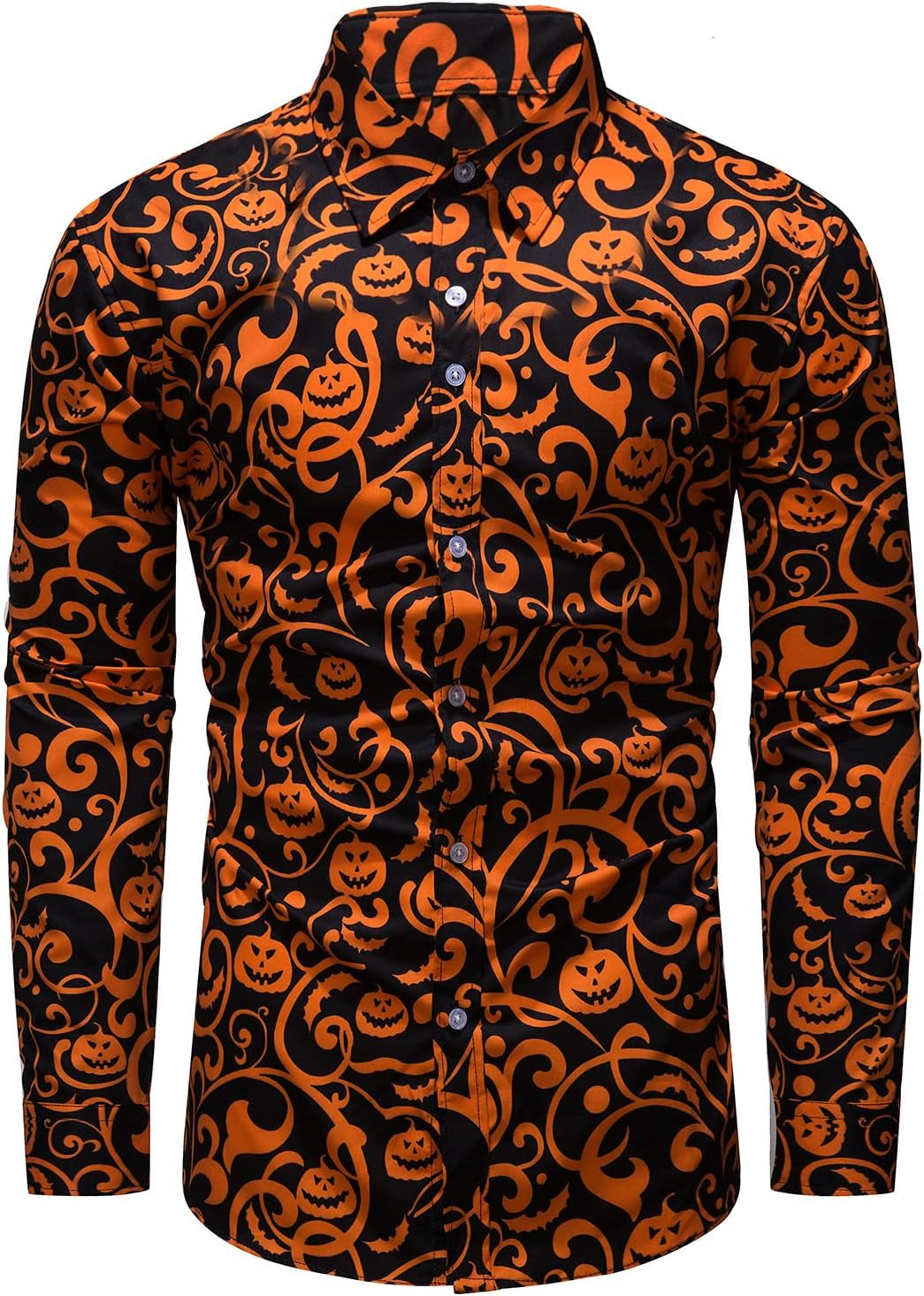 Mens Funny Halloween Shirt Ugly Pumpkin Long Sleeve Casual Button down Shirts Adult Costume for Party