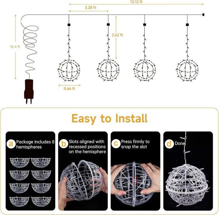 Outdoor Christmas Balls Lights 4 Pack 7.87" Hanging Tree Garden Sphere Lights Waterproof Glow Globe Lights with Memory Function Plug for Party Wedding Yard Garden Porch Patio Decoration-Cool White