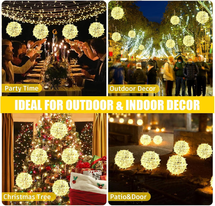 Christmas String Lights Outdoors,4 Pack 7.98" Sphere Ball Tree Garden Globe Lights for Home, Party, Christmas, Porch Patio,Wedding, Garden,Tree Decoration with Memory Function Plug