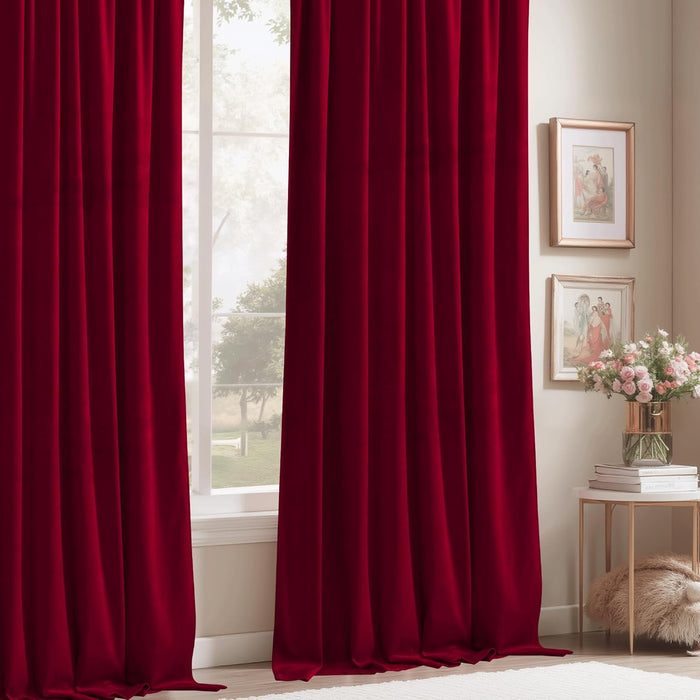 Theater Red Velvet Curtains Christmas Curtains Super Soft Thermal Insulated Window Drapes 84 Inches for Living Room Holiday Decorative for Master Bedroom, W52 X L84, 2 Panels