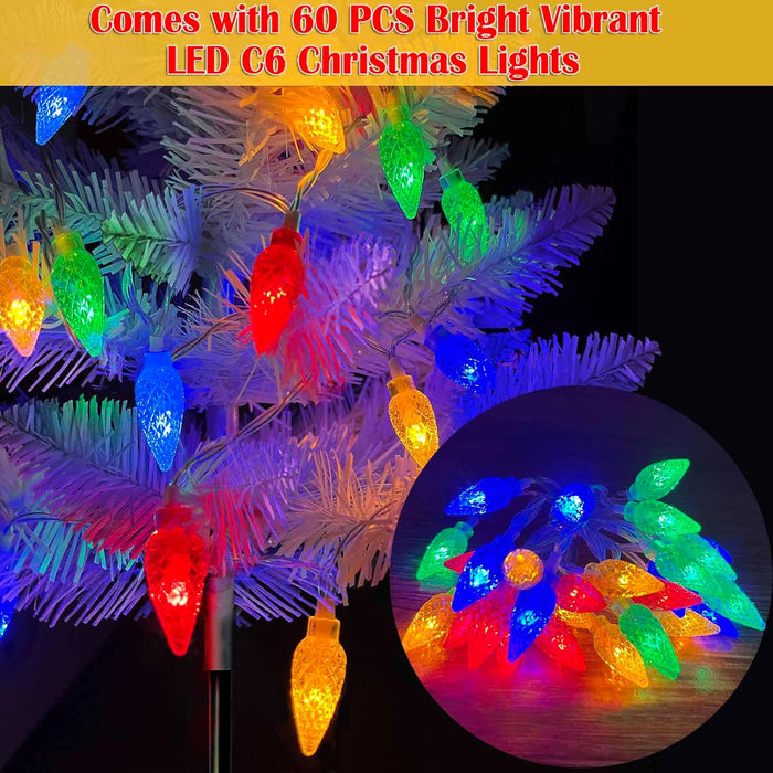2 Pack White Christmas Tree Outdoor,Solar Powered Christmas Trees with 60 LED C6 Christmas Lights,Pre-Lit Small Artificial Xmas Tree for Yard Porch Walkway Pathway Grave Cemetery Christmas Decorations