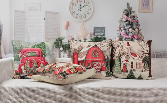 Christmas Decorations Christmas Pillow Covers 18 X 18 Inches Set of 4 - Xmas Series Cushion Pillow Cover Custom Zippered Square Pillowcase