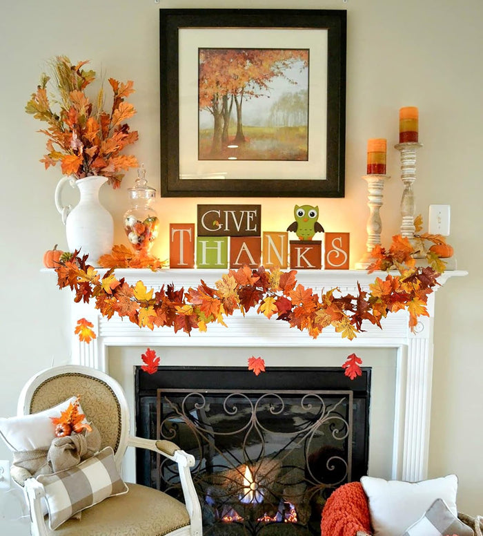 2 Pack Fall Maple Leaf Hanging Vine Garland Artificial Autumn Foliage Thanksgiving Decor for Home Wedding Fireplace Party Christmas (Light Yellow)