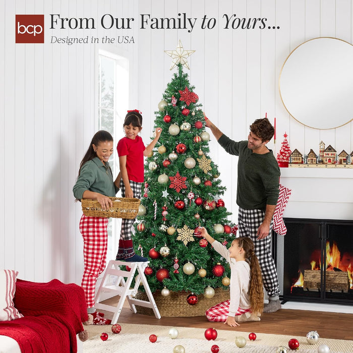 Artificial Christmas Tree, 6Ft Premium Unlit Hinged Design, Dense Branches Realistic Holiday Décor​ W/Easy Assembly, Base