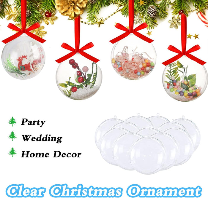 25 Set 50PCS Clear Plastic Fillable Ornaments,Transparent DIY Craft Ball,Clear DIY Christmas Ornament 5 Different Sizes for Wedding,Party,Home Decor