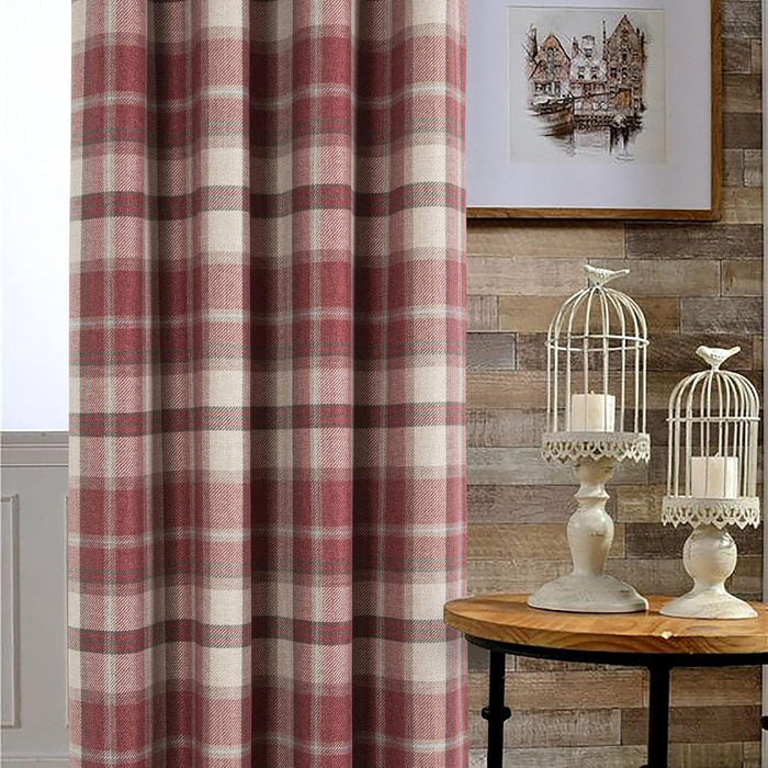 Classic Red Plaid Curtains Highland Woolen Look Tartan Farmhouse Window Treatment Grommet Checked Curtains for Living Room Bedroom 2 Panels 45 * 84 Inches