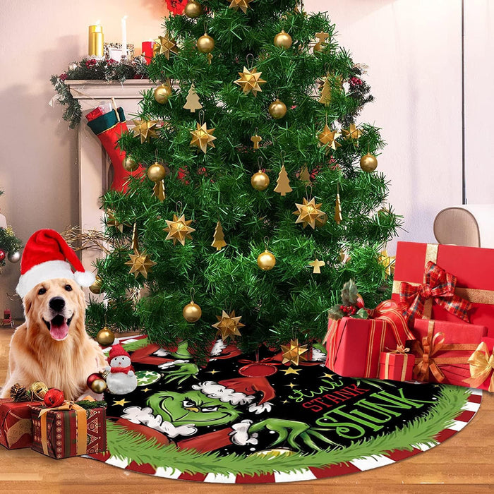 Christmas Tree Skirt 36 Inch Green Funny Trimmed Tree Skirt Christmas Decorations Tree Mat Merry Christmas Party Home Decor